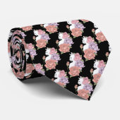 ホワイトキャットピーチラベンダーピンクローズ ネクタイ (ロール)