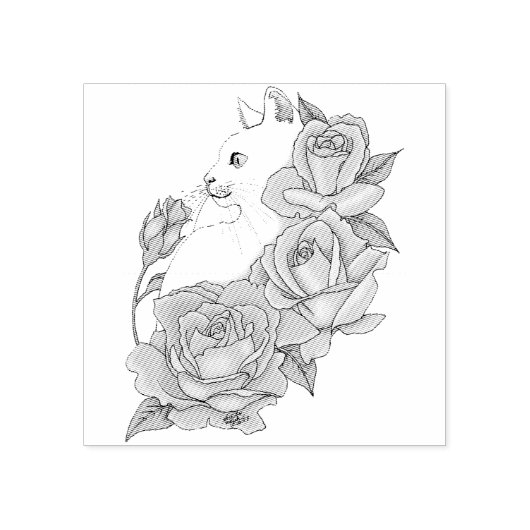 ホワイトキャットピーチラベンダーピンクローズ ラバースタンプ (インプリント)