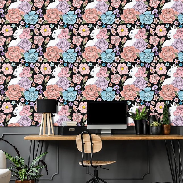 ホワイトキャットピーチラベンダーピンクローズ 壁紙 (クリエイターアップロード済み)