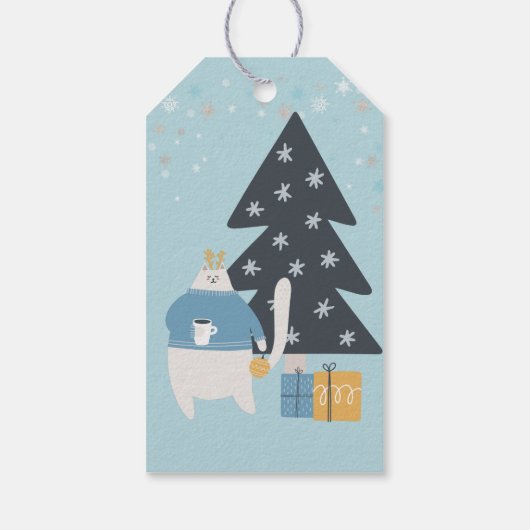 ホワイトキャットブルーのセーターオーナメントクリスマスツリー ギフトタグ (裏面)