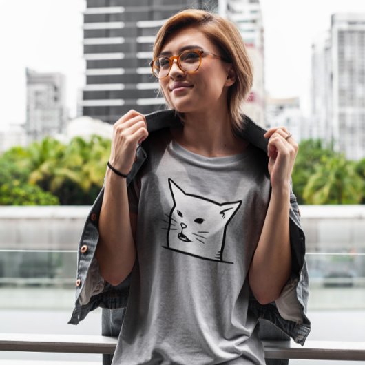 ホワイトキャットミーム顔 Tシャツ