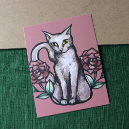 ホワイトキャットヴィンテージバラバラホワイト猫ちゃんアート ポストカード