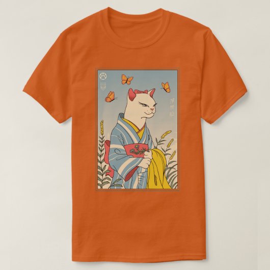 ホワイトキャット浮世絵 Tシャツ (デザイン正面)