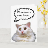 ホワイトキャット誕生日ナインライフ カード (黄色い花)