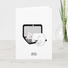 ホワイトキャット スリーピング オン ラップトップ グリーティング カード