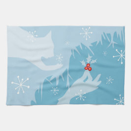 ホワイトキャット&ホリー、アイスブルー、ティータオル キッチンタオル