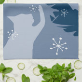 ホワイトキャット&ホリー、ミッドナイトブルー、ティータオル キッチンタオル (折り畳み)