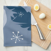 ホワイトキャット&ホリー、ミッドナイトブルー、ティータオル キッチンタオル (四つ折り)