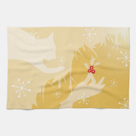 ホワイトキャット&ホリー、金ゴールド、ティータオル キッチンタオル