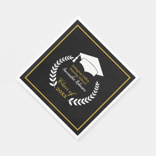 ホワイトキャップとローレル卒業パーティーペーパーナプキン スタンダードランチョンナプキン (角)