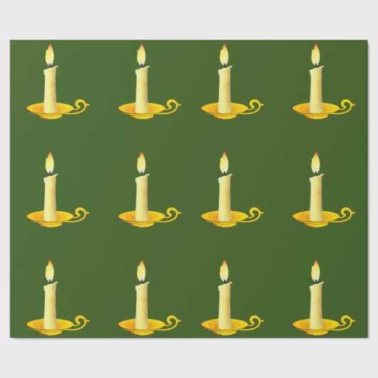 ホワイトキャンドルオングリーンラッピング紙 ラッピングペーパー (シーム)