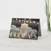 ホワイトキャンドル居心地の良いクリスマス折りたたみ幸せ シーズンカード (正面)