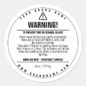 ホワイトキャンドル警告製品ラベルデザインシール ラウンドシール (正面)