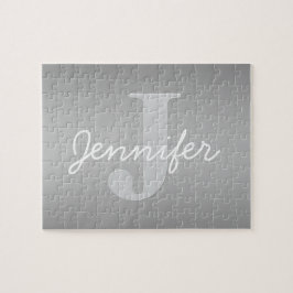 ホワイトキュロシアンドグレーモノグラム | 編集可能な色 ジグソーパズル