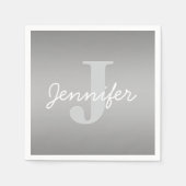 ホワイトキュロシアンドグレーモノグラム | 編集可能な色 スタンダードカクテルナプキン (正面)