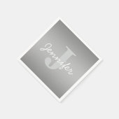 ホワイトキュロシアンドグレーモノグラム | 編集可能な色 スタンダードカクテルナプキン (角)