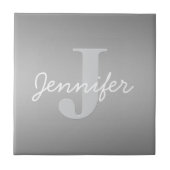 ホワイトキュロシアンドグレーモノグラム | 編集可能な色 タイル (正面)