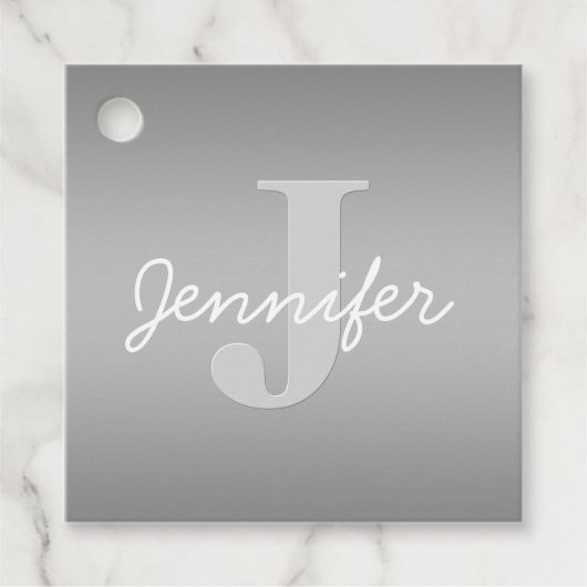 ホワイトキュロシアンドグレーモノグラム | 編集可能な色 フェイバータグ (正面)