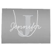 ホワイトキュロシアンドグレーモノグラム | 編集可能な色 ラージペーパーバッグ (裏面)