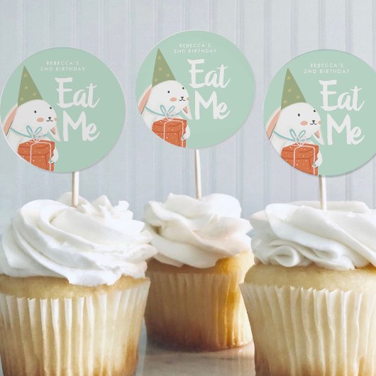 ホワイトキュートバニー誕生日フェイスステッカー ラウンドシール