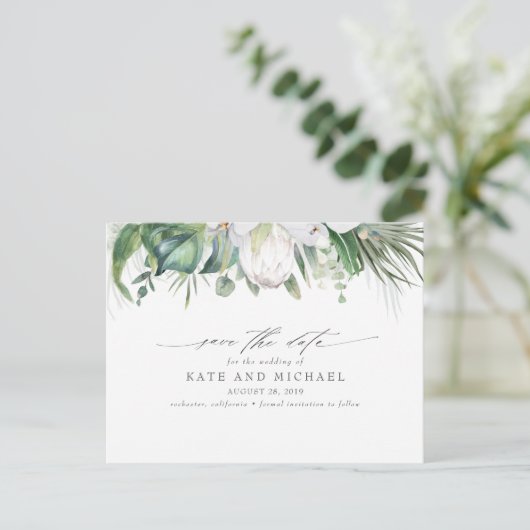 ホワイトキングプロテアトロピカルフローラ保存日 ポストカード (スタンド正面)