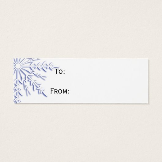 ホワイトギフトの上に青い冬の雪の結晶ラベル (裏面)