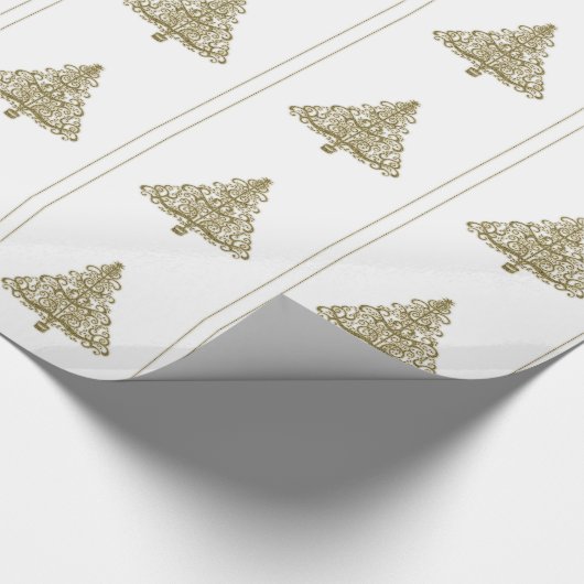 ホワイトギフトエレガントラップにゴールデンクリスマスツリー ラッピングペーパー (角)