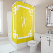 ホワイトギリシャ鍵#2額縁イニシャルモノグラム シャワーカーテン (インサイチュ)