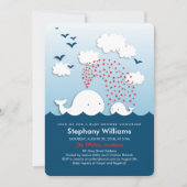 ホワイトクジラスタイリッシュ赤ちゃんシャワー招待状丸 招待状 (正面)