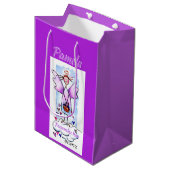 ホワイトクラウドで微笑む紫の天使とハート ミディアムペーパーバッグ (正面アングル)