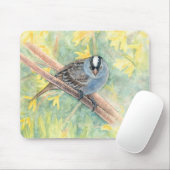 ホワイトクラウン付きスパローマウスパッド マウスパッド (マウス)