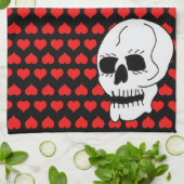 ホワイトクラシックスカル赤いハート キッチンタオル (折り畳み)