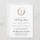 ホワイトクラシックブラック金ゴールドモティーカップルシャワー 招待状 (正面)