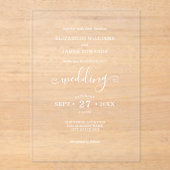 ホワイトクラシックボヘミアンタイポグラフィ結婚ズ アクリル招待状 (正面)