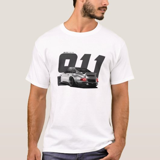 ホワイトクラシックレトロドイツのスポーツカーシンガー911 Tシャツ (正面)