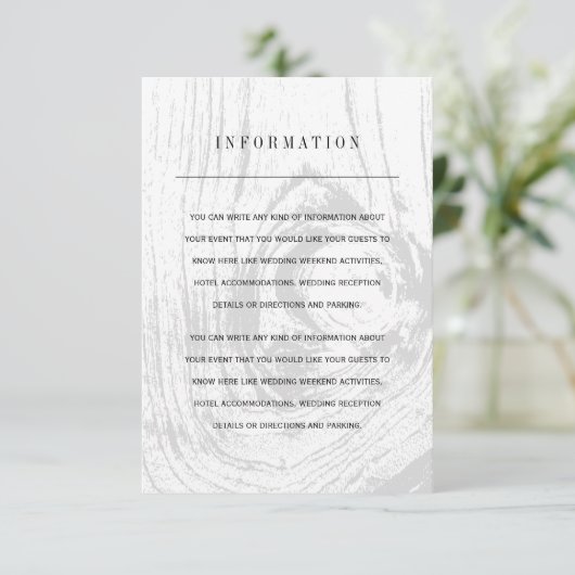 ホワイトクラシック素朴ウッドグレイン冬の結婚式の情報 エンクロージャーカード (スタンド正面)