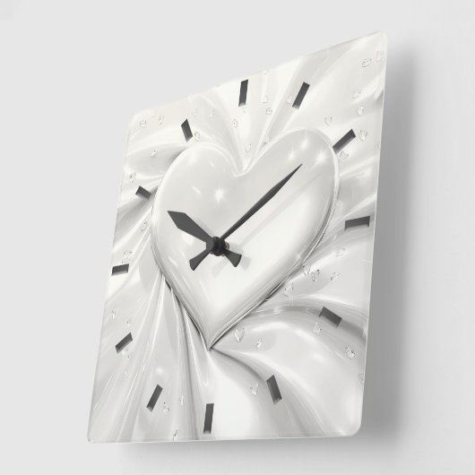 ホワイトクリエレガントームハートウォールクロック スクエア壁時計 (傾斜)
