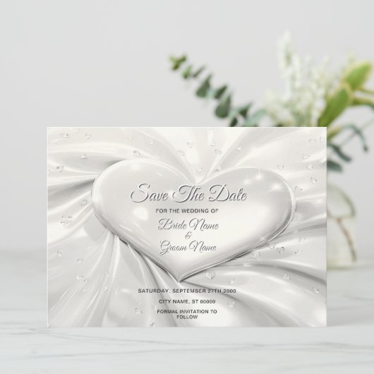 ホワイトクリエレガントームハート保存日付 セーブザデート (スタンド正面)