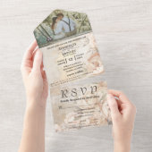 ホワイトクリエレガントーム牡丹フローラフォトメール オールインワン招待状 (貼ってはがせる)