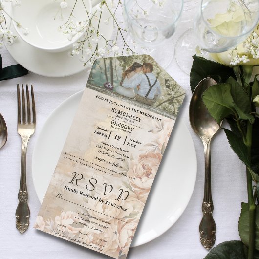 ホワイトクリエレガントーム牡丹フローラフォトメール オールインワン招待状