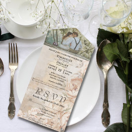 ホワイトクリエレガントーム牡丹フローラフォトメール オールインワン招待状