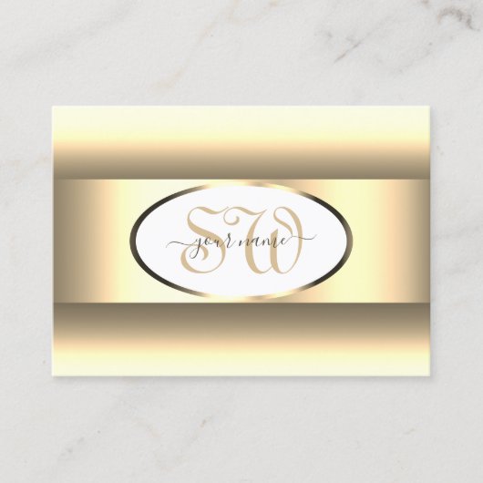 ホワイトクリグラデーションームイニシャルライト金ゴールド縁どデコー 名刺 (正面)