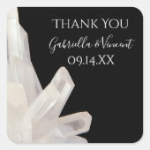 ホワイトクリスタル黒結婚の感謝メッセージカード スクエアシール (正面)
