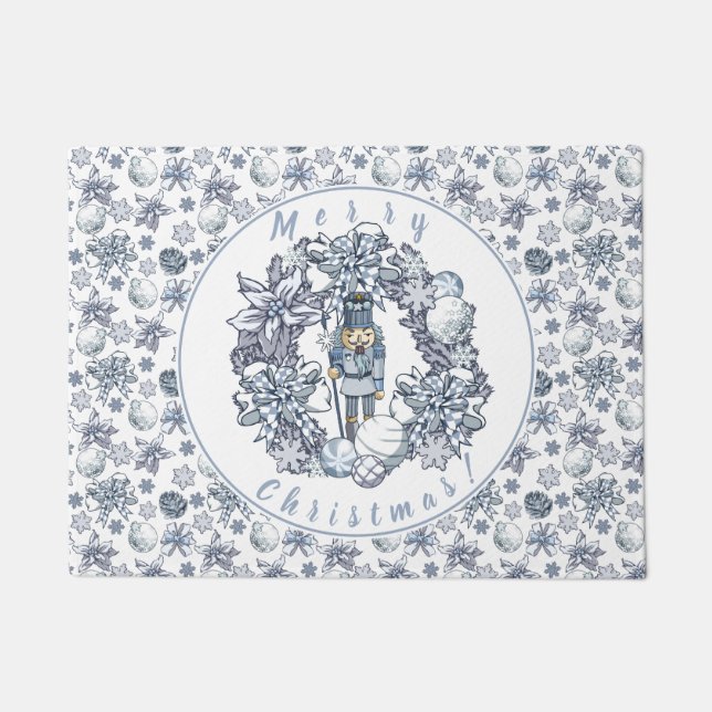 ホワイトクリスマスのくるみ割りのリース ドアマット (正面)