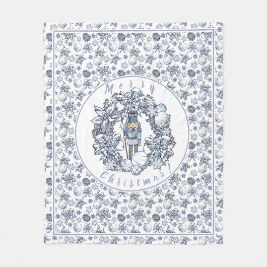 ホワイトクリスマスのくるみ割りのリース フリースブランケット (正面)