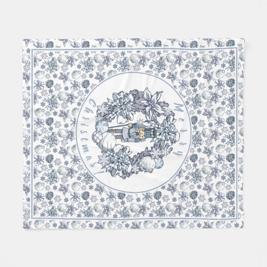 ホワイトクリスマスのくるみ割りのリース フリースブランケット (正面(横))