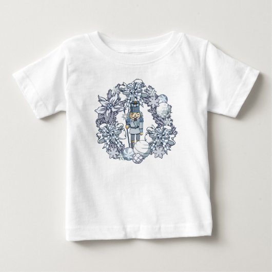 ホワイトクリスマスのくるみ割りのリース ベビーTシャツ (正面)