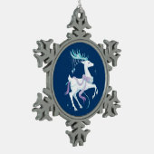 ホワイトクリスマスのトナカイ スノーフレークピューターオーナメント (左)