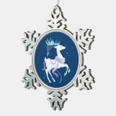 ホワイトクリスマスのトナカイ スノーフレークピューターオーナメント (右)