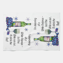 ホワイトクリスマスの夢を見ます、おもしろいなワインの芸術のギフト キッチンタオル